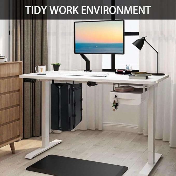Under Desk PC Mount with Anti Scratch Sponge, Adjustable CPU Holder Bracket for Computer Tower (Black, Fixed)