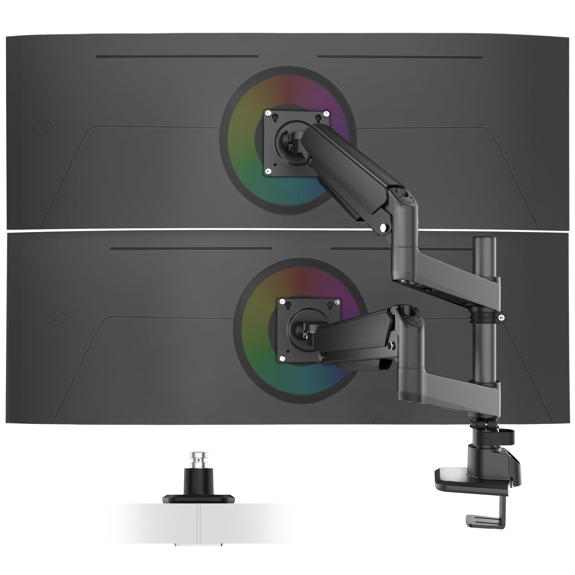 Ergounion Dual Monitor Arm for 13-49 Inch Ultrawide Screens, Heavy Duty Monitor Mount for 2 Monitors up to 44lbs, Full Motion Vertical Stacked Dual Monitor Arm Desk Mount, 75/100mm VESA Mount, Black