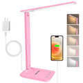shinelife LED Desk Lamp for Office Home, Bright Desk Light with USB Charging Port, Adjustable Dimmable Desk Lamps 5 Modes 5 Brightness, Touch Study Lamp for Nail, Craft, Puzzle, Sewing, Study, Pink