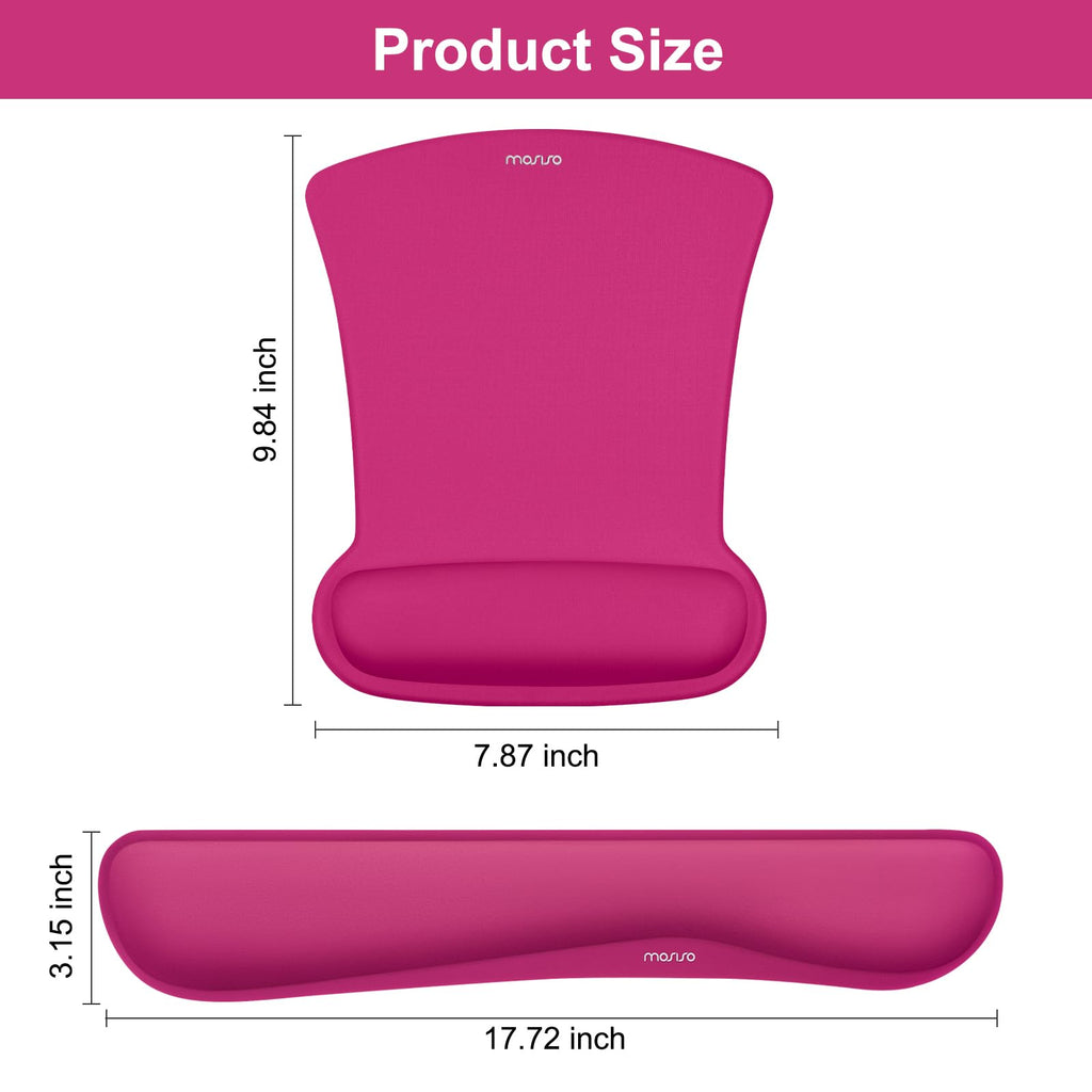 MOSISO Wrist Rest Support for Mouse Pad & Keyboard Set, Ergonomic Mousepad Non-Slip Base Home/Office Pain Relief & Easy Typing Cushion with Neoprene Cloth & Raised Memory Foam, Rose Red