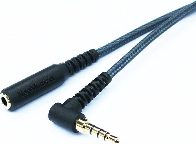 150cm(4.5ft) Right Angle 4 Pole 3.5mm 1/8 inch Male to 4 Pole 3.5mm 1/8 inch Female Stereo Audio Headphone Earphone Extension Cable Adapter Cord Tangle-Free Braided Wire