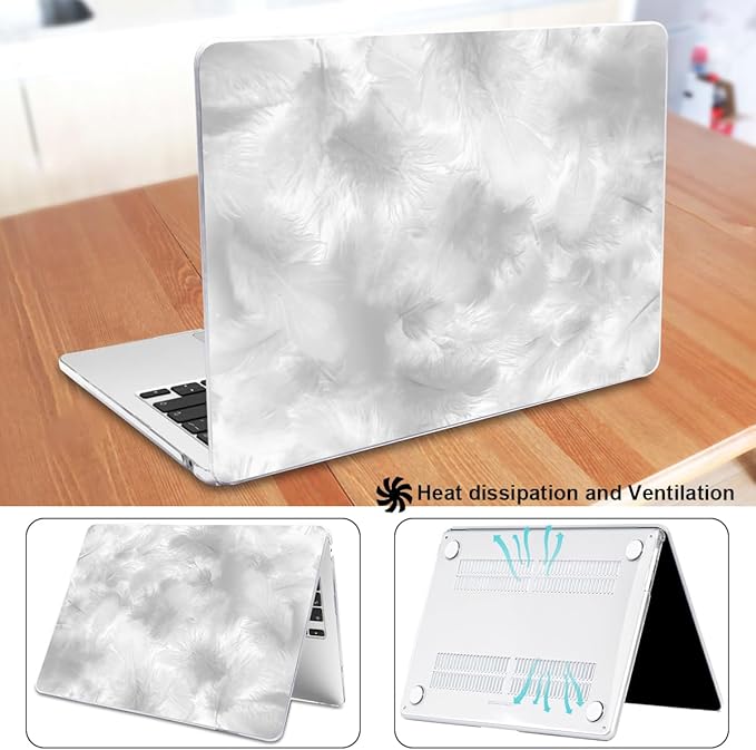 for M4 MacBook Air 13.6 Case 2025 2024 2023 2022 M3 A3113 A2681 M2 Chip, Pattern Plastic Matte Hard Shell Case Keyboard Skin for 2025 Mac Air 13.6 inch Cover M4 A3420 Touch ID, Gray Feather