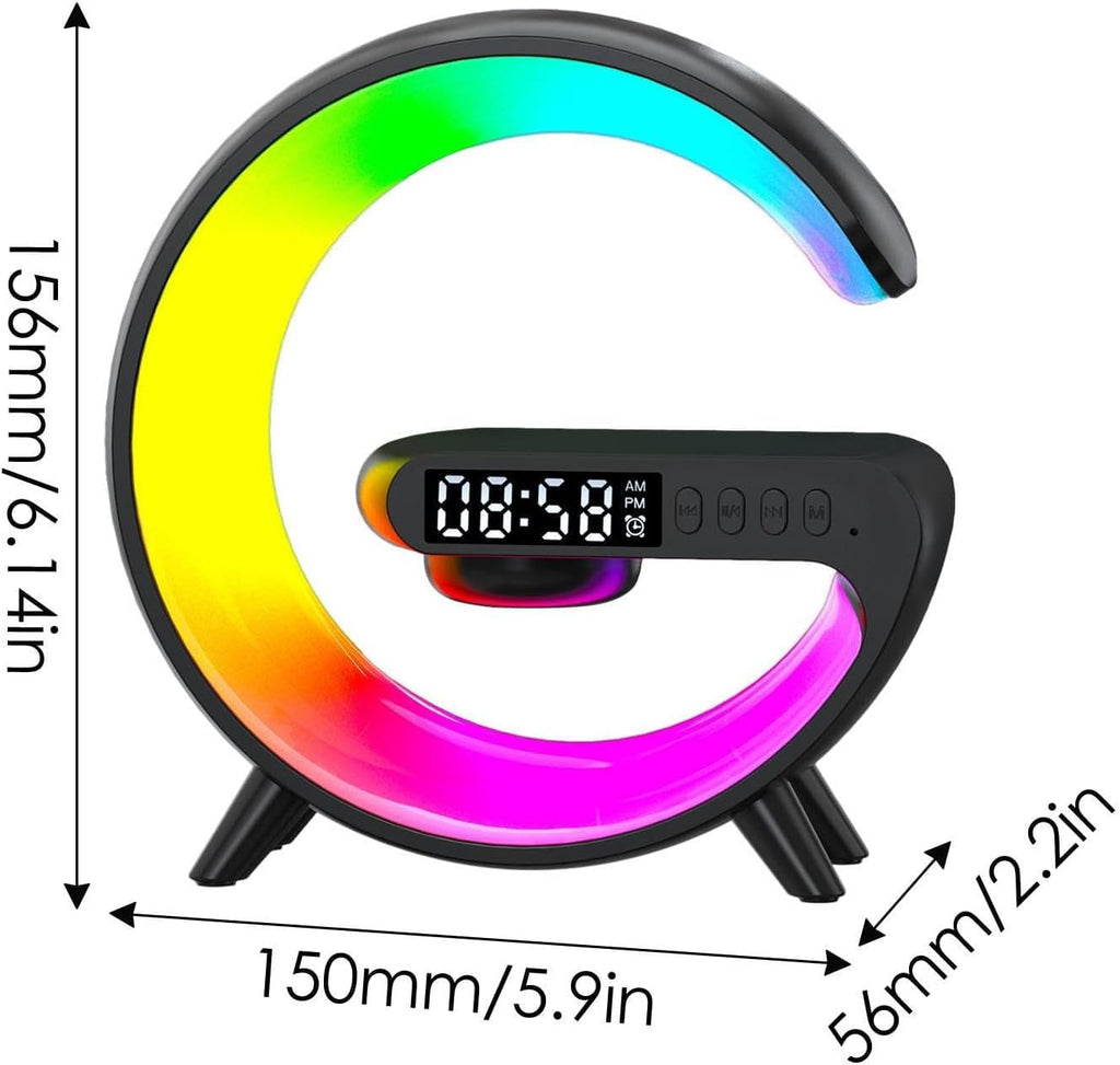XCDIFA Mini LED Table Lamp with 4-in-1 Wireless Charger, Night Light, Sunrise Alarm Clock, Bluetooth Speaker, Smart Atmosphere Table Lamp for Bedroom, Office, Home Decor (White)
