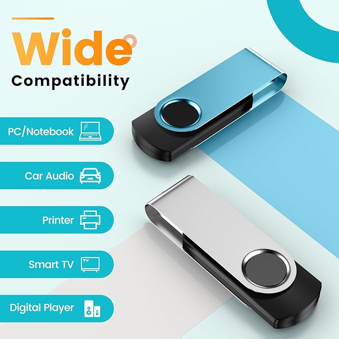 Kepmem 16GB USB 3.0 Multipack - 10pcs Thumb Drives, Metal, Swivel, Zip, Pendrives with Ropes