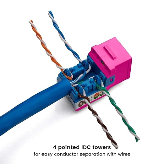 trueCABLE Cat6A Keystone Jack, Unshielded (UTP), 90 Degree Punch-Down, PoE++ (4PPoE), UL Listed, ETL Verified, ANSI/TIA Certified, Modular RJ45 Female, Pink, 12 Pack