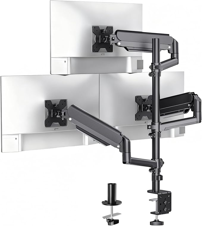WALI Triple Monitor Mount for 17-32 Inch Screens, Full Adjustable 3 Monitors Desk Mount with Clamp & Grommet Base, Gas Spring Monitor Arm, up to 19.8lbs Each, VESA 75x75 100x100 mm (GSDM003XL), Black