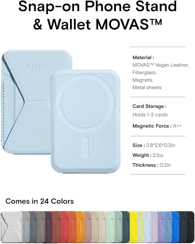 MOFT Magnetic Wallet Stand Compatible with iPhone 16/15/14/13/12 Series, Angle Adjustment & Magsafe Compatible MOVAS Phone Stand, Soothing Mist