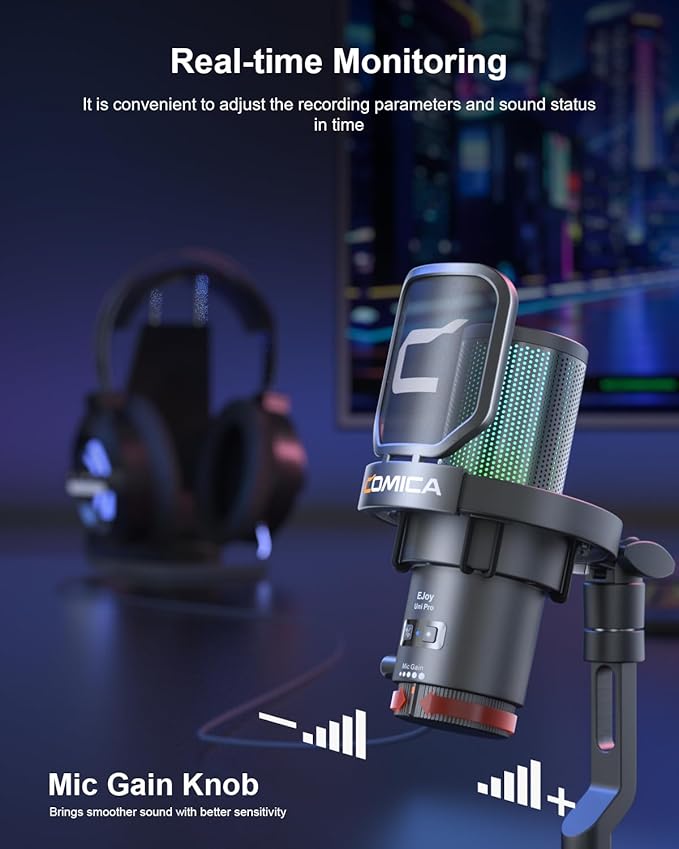COMICA Ejoy Uni PRO(D) USB Wireless Gaming Microphone with Noise Cancellation, RGB Lights, Monitoring, Muting, Streaming Mic for Computer, PS5, PS4, Streaming, Podcast, Chat, Twitch, Discord