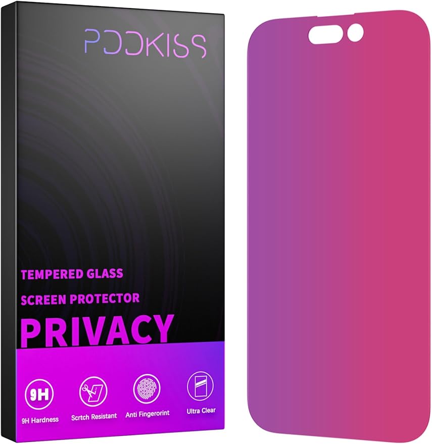 Compatible for iPhone 14 Pro Privacy Screen Protector Tempered Glass 6.1 Inch, Pink Gradient Anti Spy Anti Blue Light HD Easy Installation