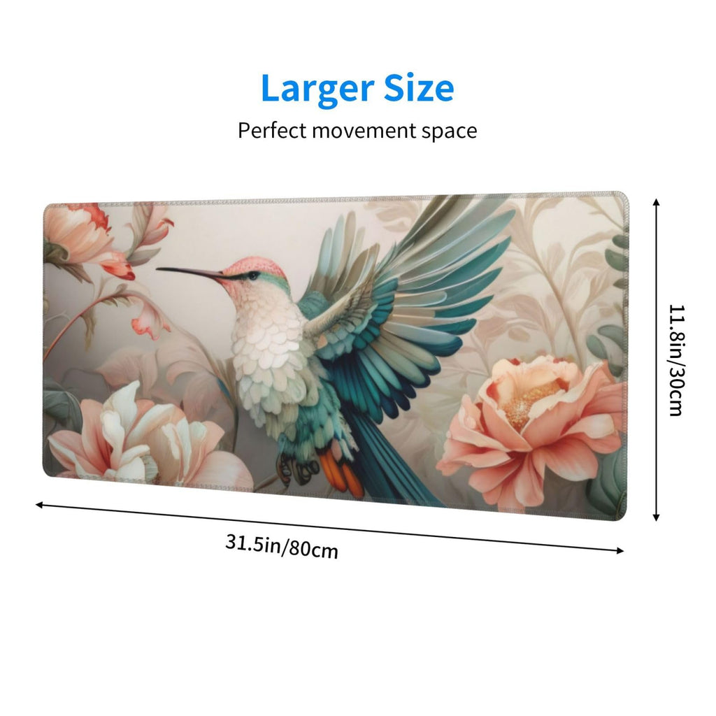 Gaming Mouse Pad, Large Non-Slip Rubber Base Mousepad, Keyboard Mouse Mat, Desk Pad with Stitched Edges, 31.5x11.8inch, Art Bird Flower