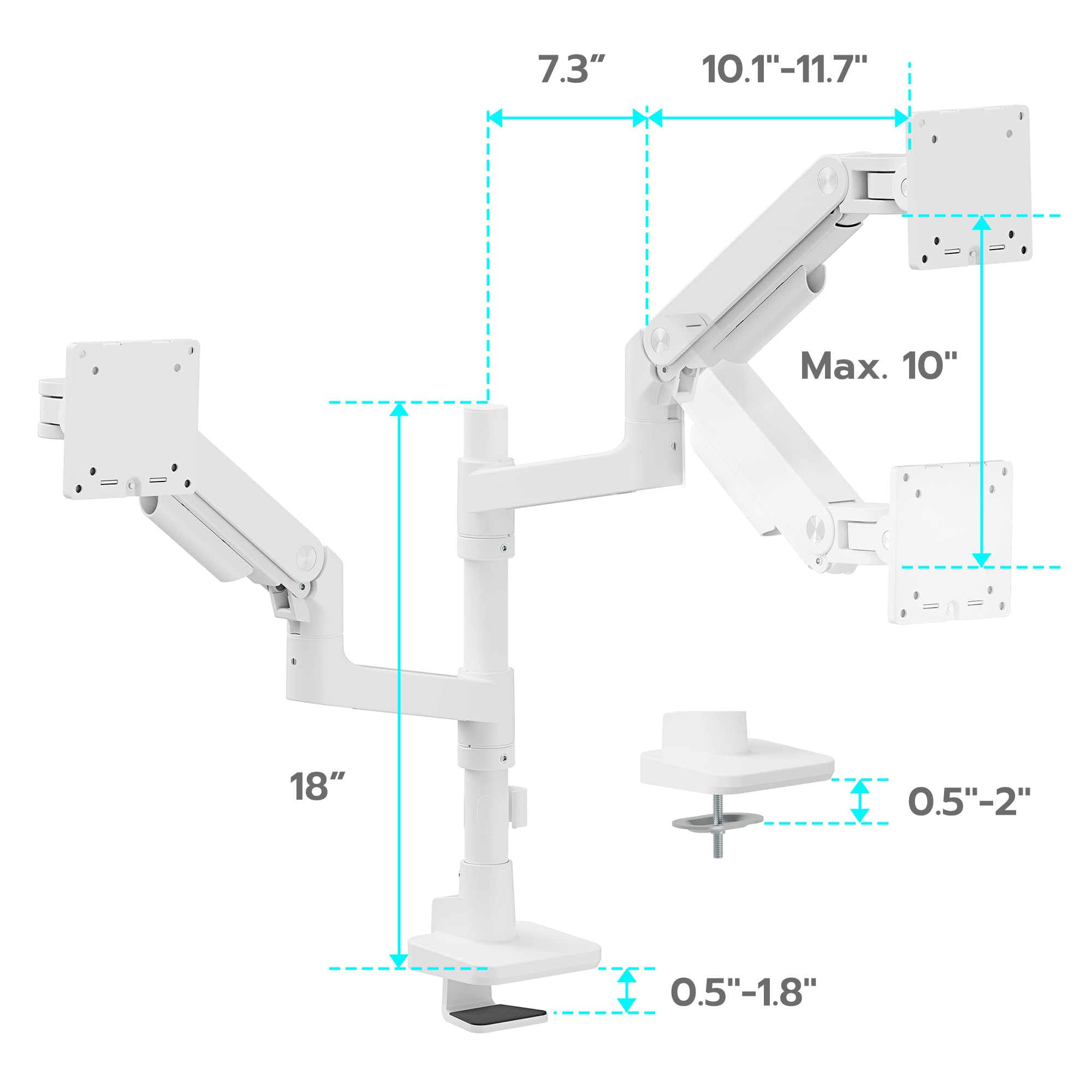 Dual Monitor Arm Desk Mount for 17-49 Inch Monitors, White