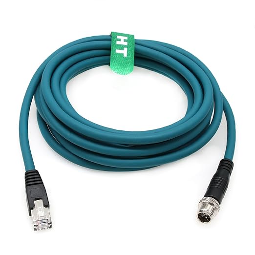 M12 Ethernet 8 Pin X Coded RJ45 CAT7e GigE Cable for Basler Cognex Keyence Datalogic Microscan Sick Camera Sensor High Speed Network Switch 2 Meter
