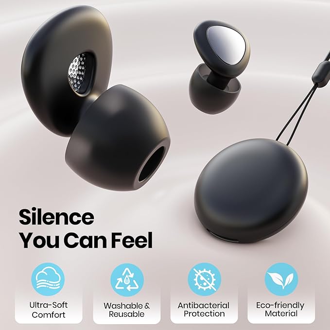 Ear Plugs for Sleeping Noise Cancelling, 45dB Reusable Silicone Ear Plugs for Concert, 8 Tips Earplugs for Noise Reduction, Hearing Protection Earplugs for Sleep, Concert, Snoring, Work, Black