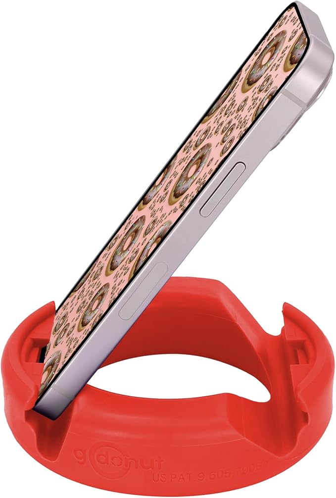 GoDonut – Phone Stand Original – Cell Phone Holder + Tablet Stand Desk Organizer – Compatible with Tablet, iPhone 16 15 14 Pro Max, Android & Most Smartphones - Red