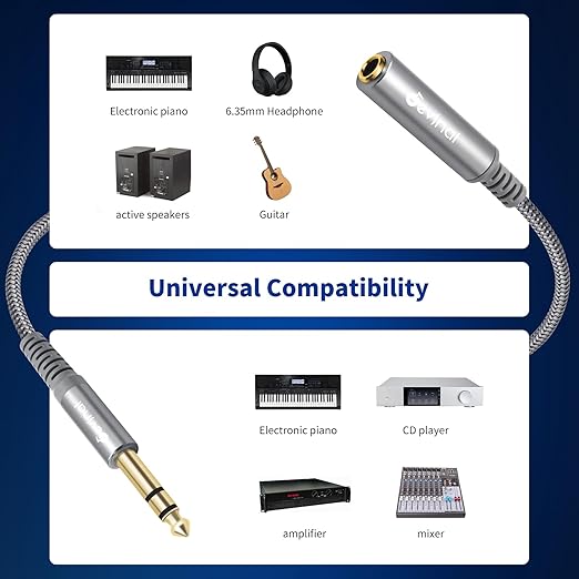 Devinal 1/4 inch Headphone Extension Cable, 6.35mm TRS Male to Female Stereo Cord, Quarter Inch Guitar Cable Extender, 6ft (2 Meters)