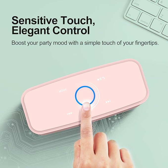 DOSS SoundBox Touch Wireless Bluetooth Speaker with 12W HD Sound and Bass, IPX5 Water-Resistant, 20H Playtime, Handsfree, Portable for Office, Home, Outdoor, Travel- Light Pink