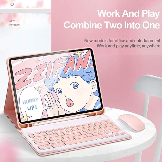 AnMengXinLing Keyboard Case for iPad Air 13 Inch (M3 2025/M2 2024)/Pro 12.9 6th/5th/4th Generation with Mouse Pencil Holder, Magnetically Detachable Keyboard Mouse, Pink