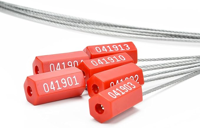 3.9 Feet Steel Wire Cable Seals Tamper Resistant Security Seal Tags Numbered Self-Locking Safety Seals Length 1.2m (Pack of 100pcs, Red)
