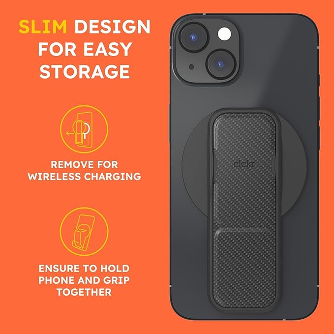 CLCKR for MagSafe Phone Grip for MagSafe Kickstand Compatible with Mag Safe Finger Loop, 3-in1 Phone Ring Holder Strap for Mag Safe iPhone 16/15/14/13/12 Series, Galaxy S25/S24/S23/S22, Pixel - Carbon