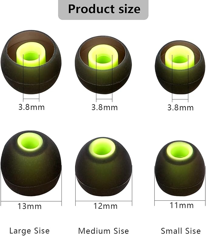 Silicone Replacement Earbud Tips for In-Ear Headphones (Inner Hole 3.8mm-5.1mm) - 9 Pairs, S/M/L