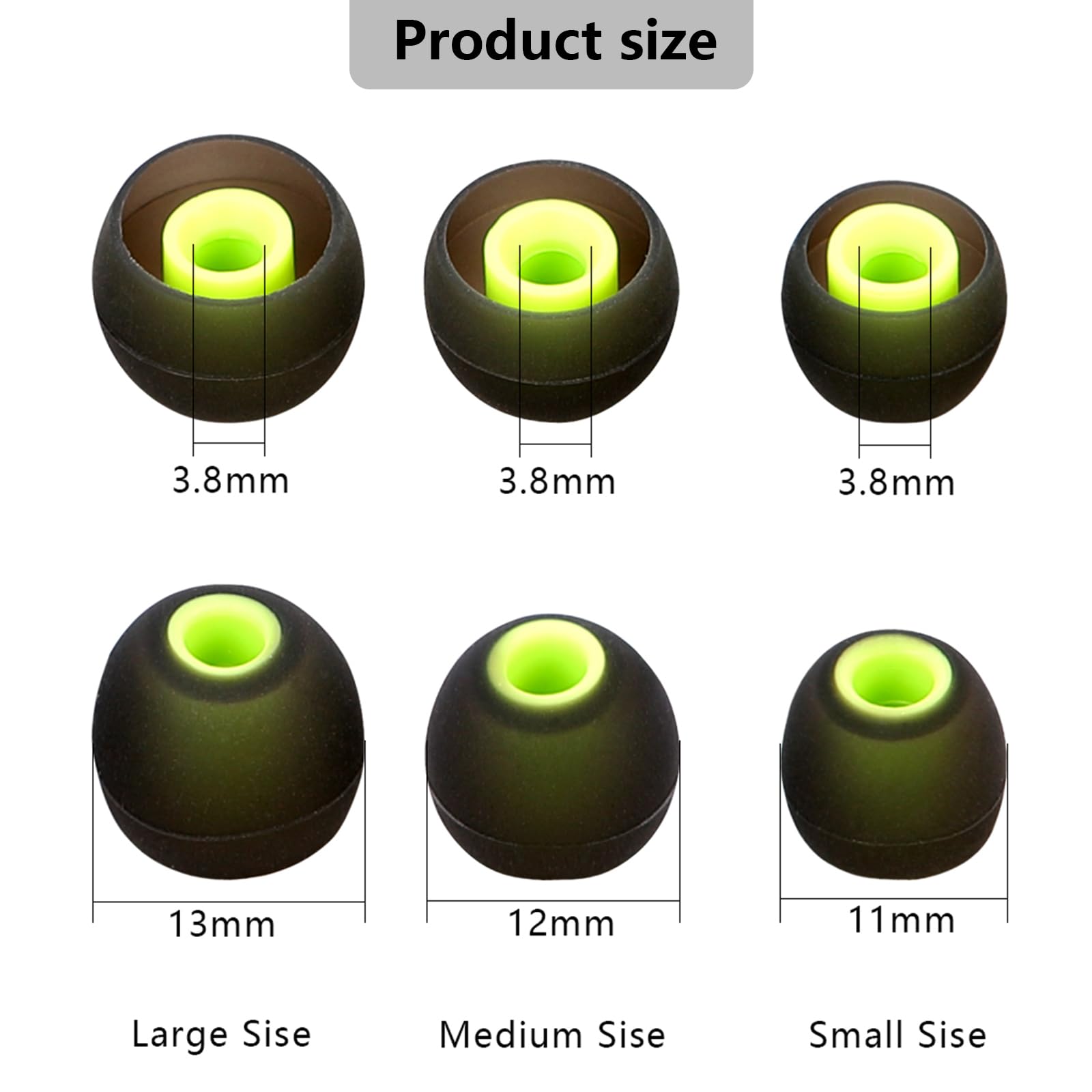 MMYQXI Silicone Replacement Earbud Tips Ear Tips Fit for in-Ear Headphones (Inner Hole 3.8mm -5.1mm) Earbud Replacement Tips 9 Pairs
