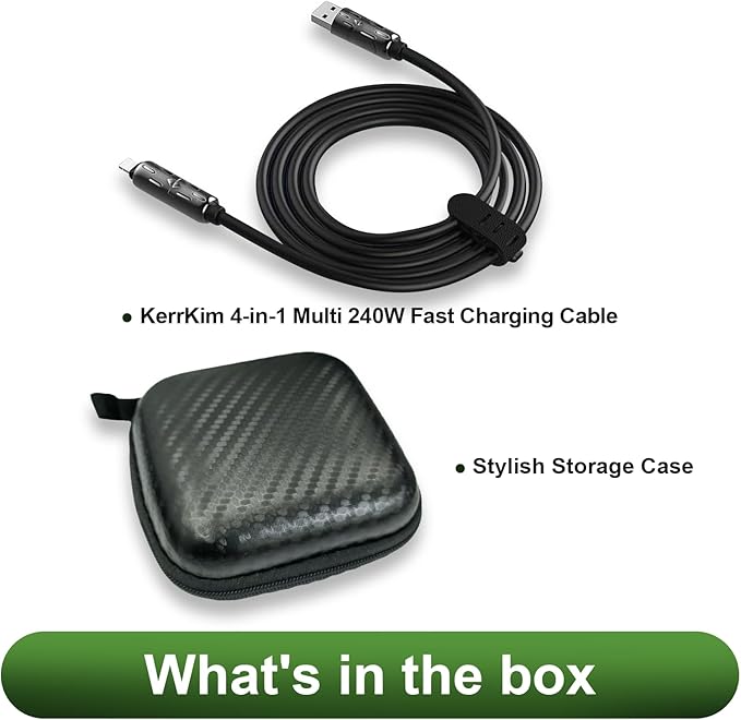 KerrKim 240W 4-in-1 Multi Fast USB Charging Cable with Breathing Light, USB A Type C Lightning Cable for iPhone 16 15 14 13 12 11 Pro Max iPad Samsung Galaxy MacBook iPad Tablets & More (6FT, Black)