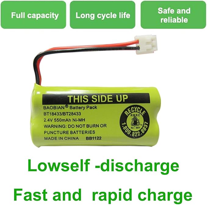 BT18433/BT28433 BT184342/BT284342 BT1011 BT1018 BT1022 BT-6010 BT8000 BT8001 BT8300 CPH-515D CPH515D Cordless Phone Battery DS6301 CL80109 CS6209 TL90078 2.4V 550mAh NiMH Rechargeable (6 Pack)