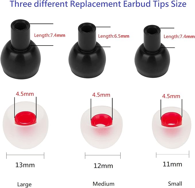 Silicone Earbud Tips - Soft & Comfortable Earphone Cushions, 18 Pairs (S/M/L) - White & Red, Fits 3.8mm-5.5mm Inner Hole, Compatible with Most in-Ear Headphones