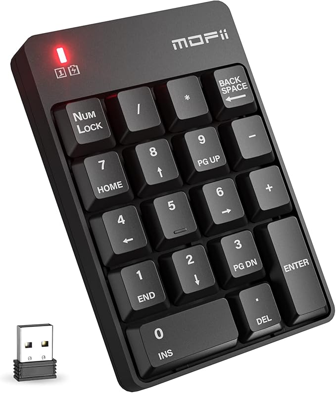 MOFII Wireless Number Pad - 2.4G Numeric Keypad Silent 19 Keys USB Keypads, Portable Financial Accounting Numpad 10 Key for Laptop/Notebook/Surface Pro/PC - Black