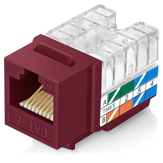Everest 90° Angled RJ45 Cat6 Keystone Jacks 100-Pack in Red - Slim Profile Female RJ45 Connectors - Cat 6 Keystone Jack - Compatible with 90° Angled Speed Termination Tool - easyJACK (B094WB91H3)