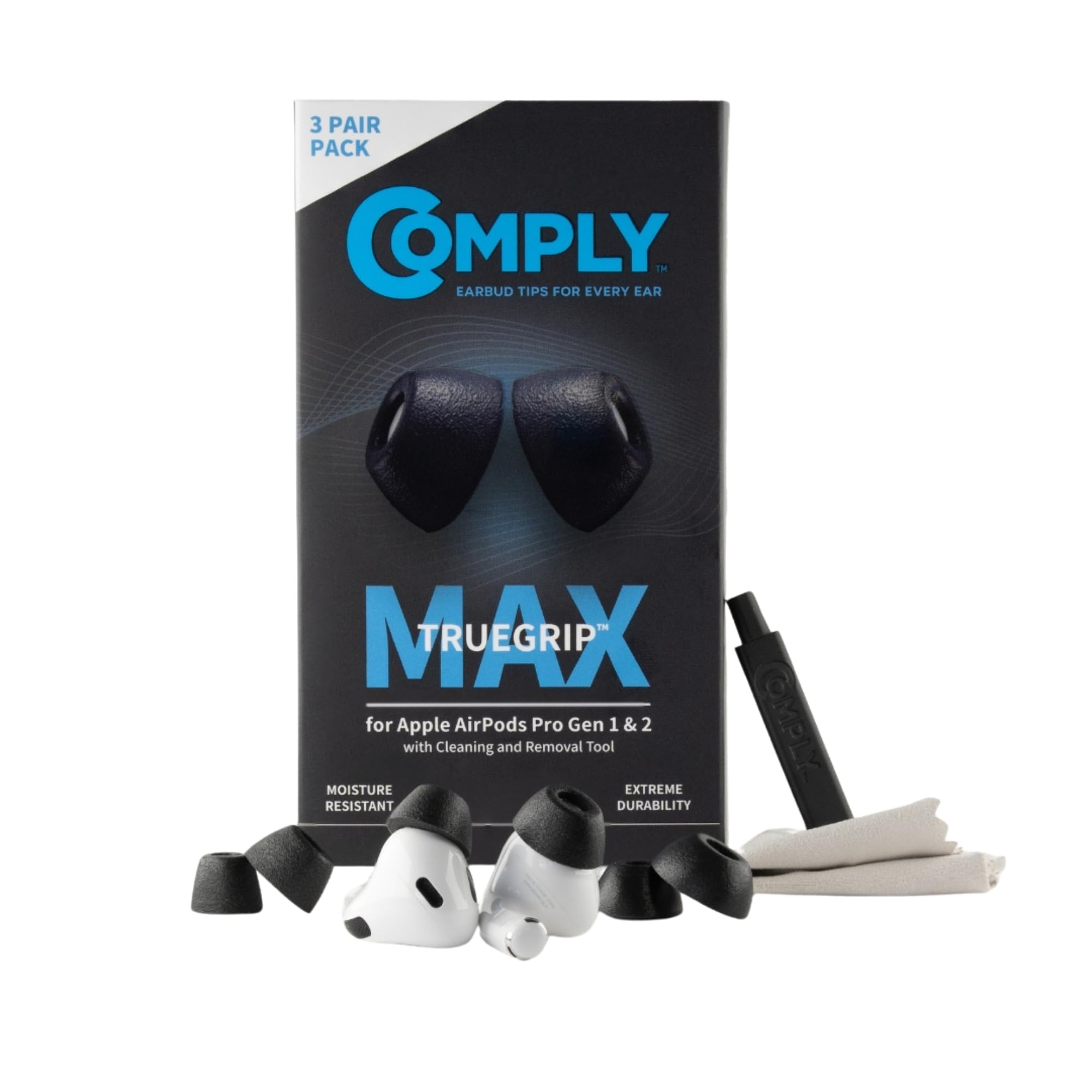 Comply TrueGrip MAX Premium Memory Foam Replacement Ear Tips, Black (Large)