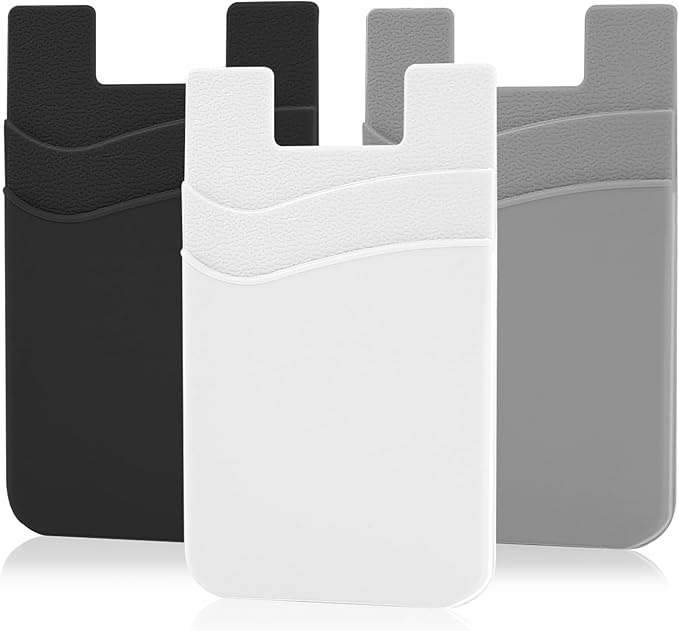 SS Card Holder for Phone Case, Phone Wallet Stick on Adhesive Silicone Cell Phone Pouch Suitable for iPhone Samsung Galaxy Any Smartphone 3 Pack