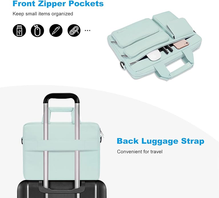MOSISO Laptop Shoulder Bag, Computer Bag with 2 Raised&1 Flapover&1 Horizontal Pocket&Handle&Belt
