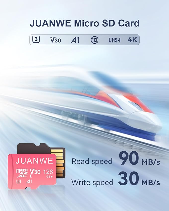 JUANWE 128GB Micro SD Card 2 Pack microSDXC Memory Card with SD Adapter C10 U3 A1 V30 Memory Card TF Card Pink, 128GB