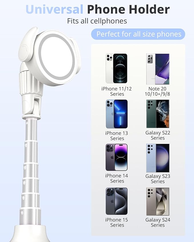 UBeesize 62'' Magnetic Selfie Stick Phone Tripod with Wireless Remote, Extendable Cell Phone Tripod Stand, Compatible with MagSafe, Cellphone Tripod for iPhone 15 14 13 12 and Android Phones White