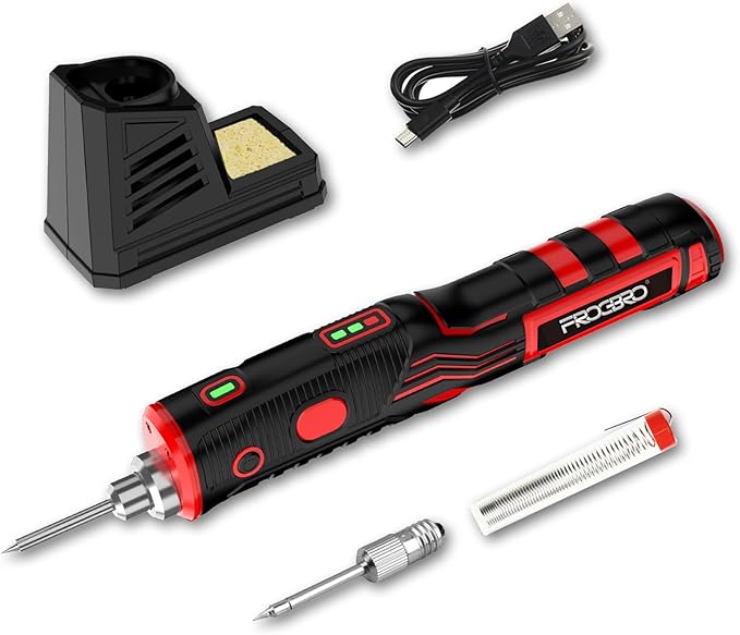 FrogBro Upgrade 11W 2500mAh Cordless Soldering Iron Kit, Max 968℉ Fast Heating Portable, USB Rechargeable High Capacity with Touch Sensor & LED Spotlight