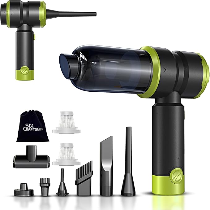 Handheld Car Vacuum with 15000PA Power, 4 in 1 Small Powerful Cordless Vacuum Cleaner & Air Duster with 2000mAh Battery, Rechargeable Portable Mini Hand Held Vacuum for Car,Home,Office,Pet Hair（Green）