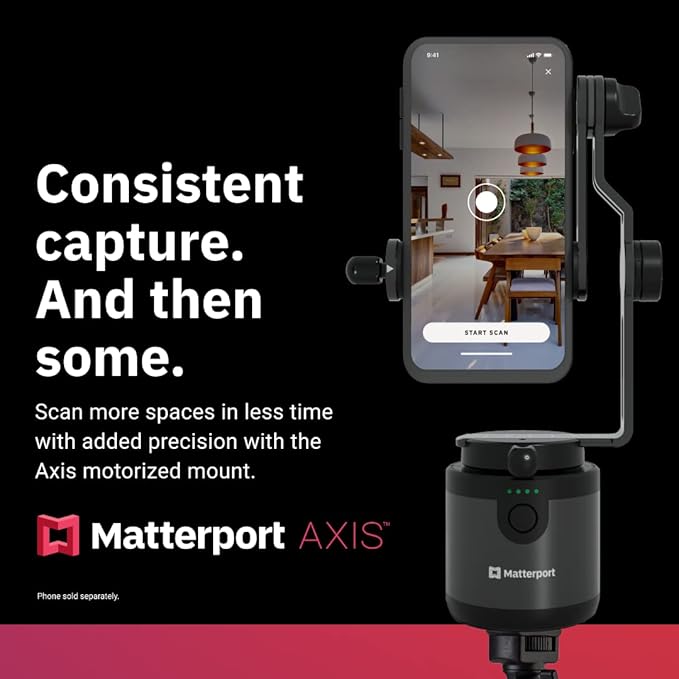 Matterport Axis Gimbal Stabilizer for Smartphone Camera - Motorized Rotating Mount for Professional 3D 360 Photo Scans Includes Portable Tripod, Remote and 12 Month Starter Kit for 3D Model Scans