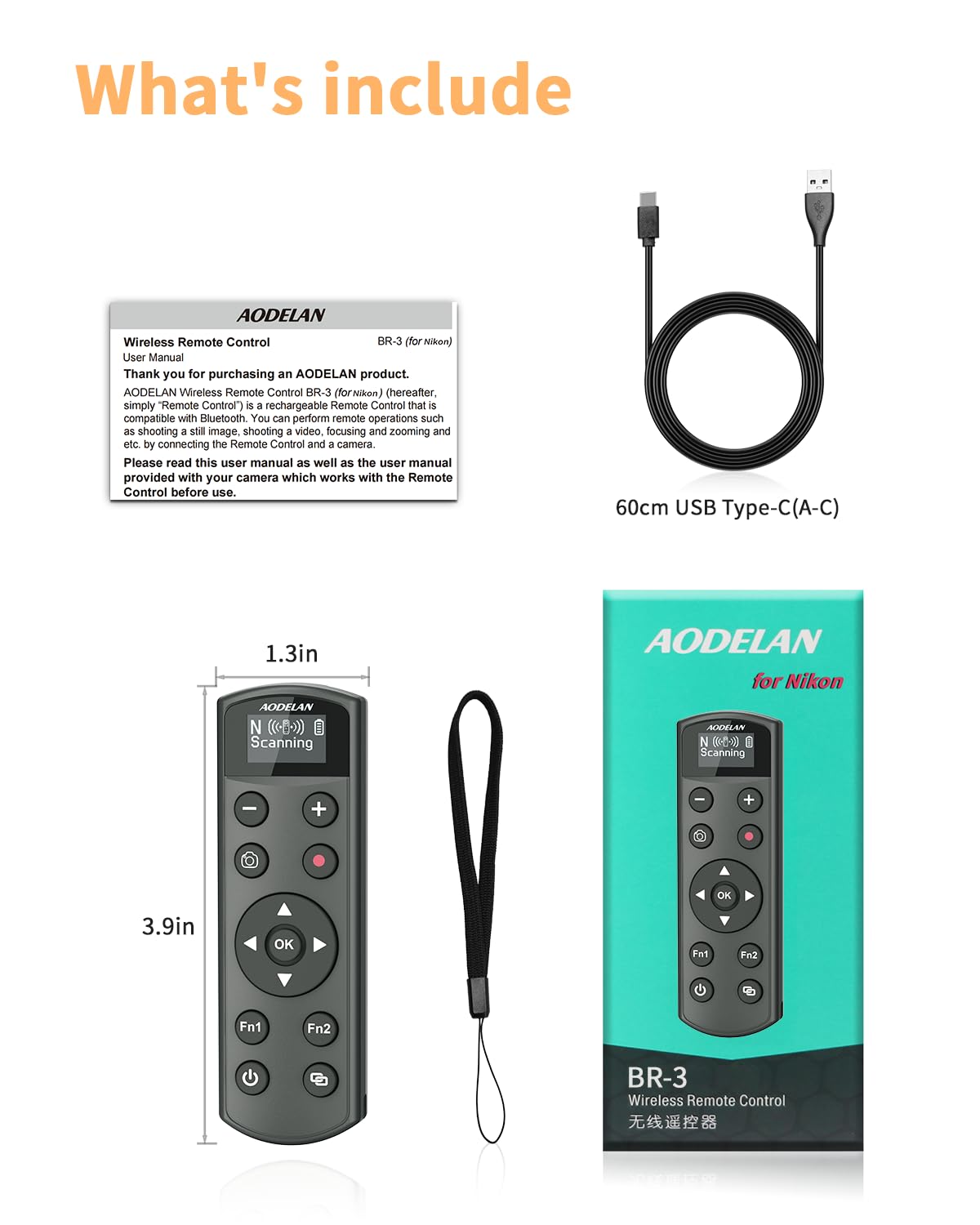 Aodelan for Nikon Wireless Rechargeable Camera Remote Control