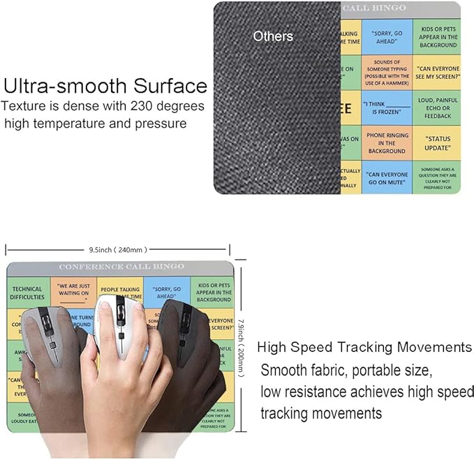 Conference Call Bingo Mouse Pad, Personalized Mouse Mat Waterproof Non-Slip Rubber Base MousePads for Office Home