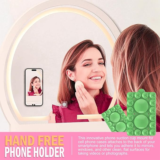 Double Sided Silicone Suction Phone Holder Mount,Compatible with iPhone and Android Cases Hands-Free Mirror Shower Phone Mount Strong Grip Holder (Grass Green, Double Sided 2PCS)