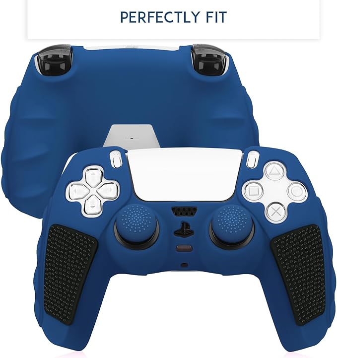 SIKEMAY Anti-Slip PS5 Controller Skin, Soft Thicken Non-Slip Studded Silicone Gel Grip Protective Cover Case for PlayStation 5 Controller Grip, 2 Pack with 8 x Thumb Grip Caps