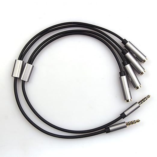 REXUS Grey 2-Pack 3.5mm Y Splitter Stereo Audio Cable 4-Pole Male to 2 Female for Headphone, Headset Splitter Adapter Extension Aux Cable, Compatible MobilePhone and New Version Laptop(M22F35Gx2)