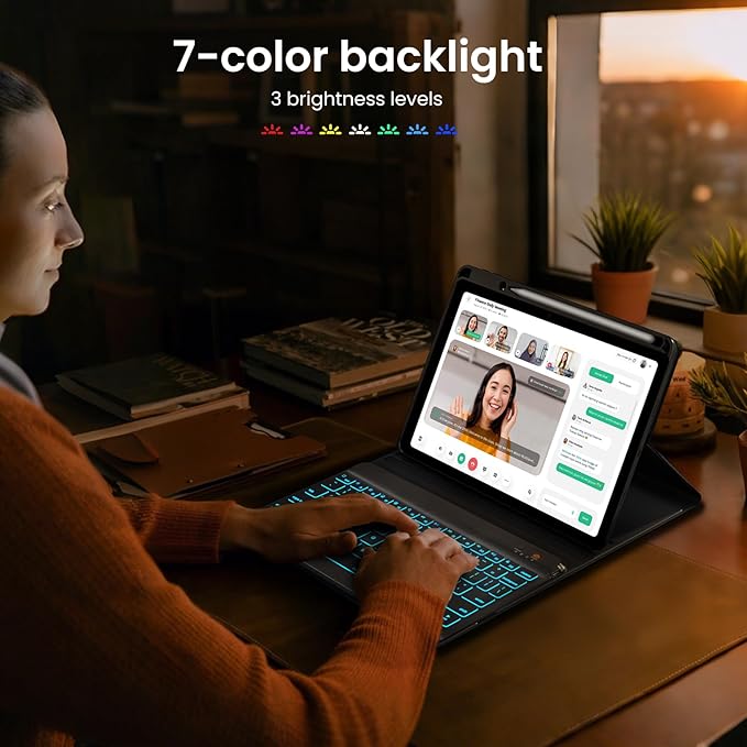 Keyboard Case for iPad Air 5th/4th Pro 11 inch, 7-Color Backlit Detachable Wireless Keyboard Case with Pencil Holder, Stand Folio Cover for Gen 2020/2022, Pro 4th/3rd/2nd/1st Gen, Black