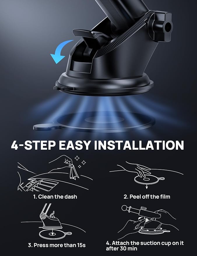 [2025 New] Dashboard Phone Holders for Your Car (+Air Vent Clip) [Military Grade Stable] , Car Cell Phone Holder, Rotatable Suction Cup Car Phone Mount for All Phone (Pink)