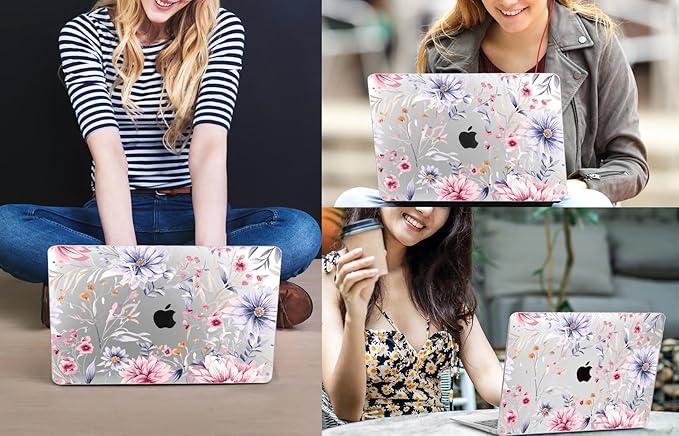 CISSOOK Flower Case for MacBook Pro 13 Inch M2 A2338 M1 A2251 A2289 Model 2025-2020 Released, Plastic Floral Cover with Keyboard Cover Protector for MacBook Pro 13 with Touch bar, Flowers Watercolor