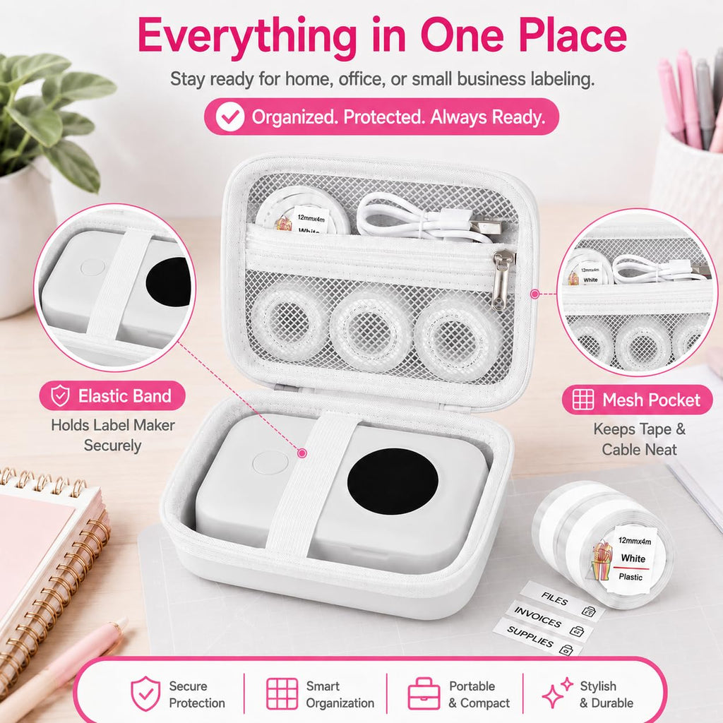 PAIYULE Hard EVA Case for Phomemo D30/D35 for Nelko P21 Label Maker (White)