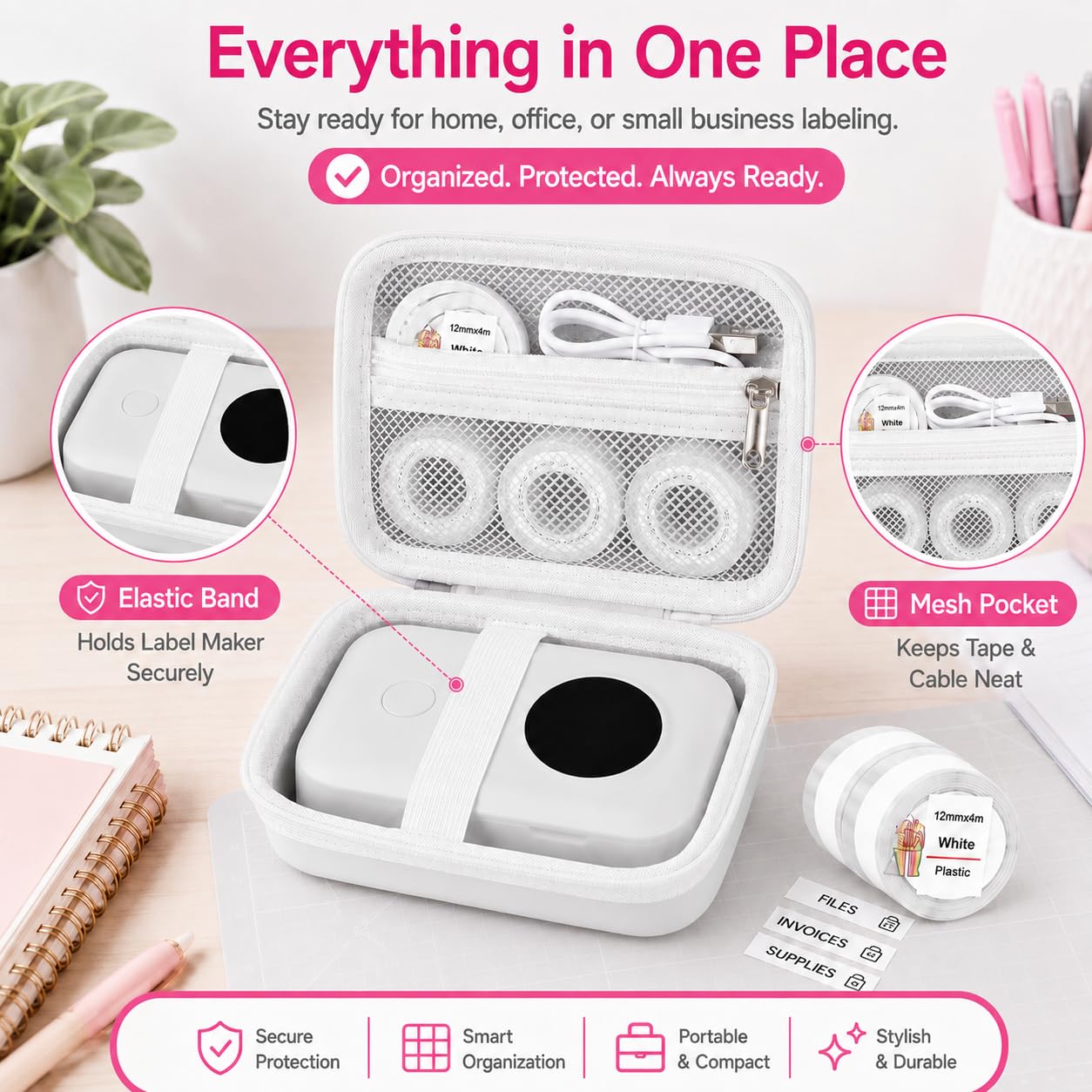 PAIYULE Hard EVA Case for Phomemo D30/D35 for Nelko P21 Label Maker (White)
