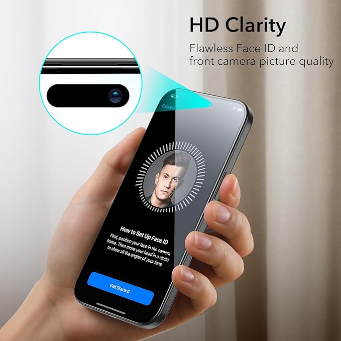 ESR 3+1 Pack for iPhone 15 Plus Screen Protector, 3 Black Edge Tempered-Glass Film and 1 Set Camera Lens Protector, 2.5D Curved Edges, Full-Coverage Military-Grade Protection, Scratch Resistant