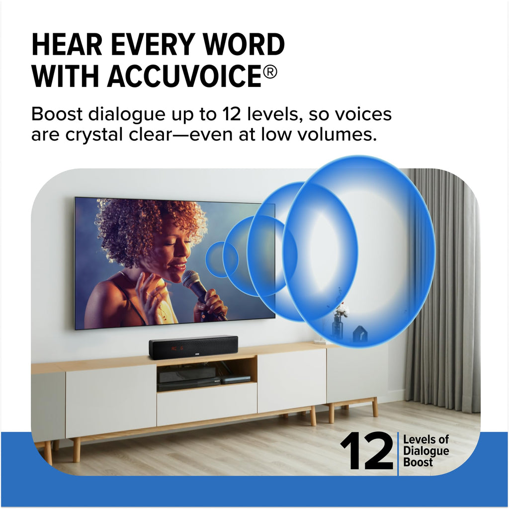 ZVOX Dialogue Clarifying Sound Bar With Patented Hearing Technology - AccuVoice TV Soundbar AV157 Titanium - Twelve Levels of Voice Boost - Home Theater Audio Speakers